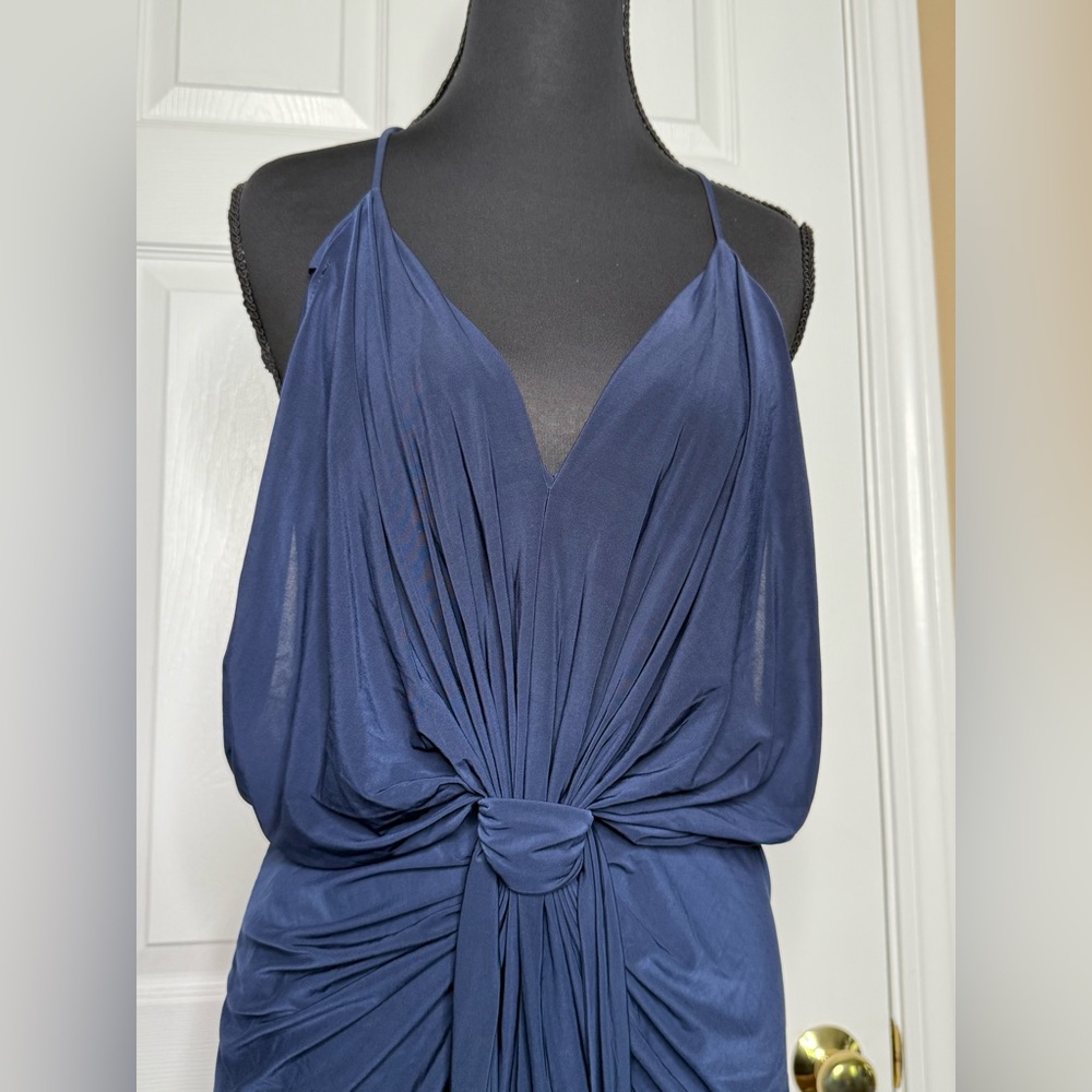 MISA Los Angeles | Domino Tie Front Midi Dress in Midnight - Picture 3 of 7